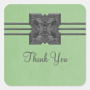 Green Medallion Border Thank You Stickers