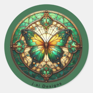 Green Medallion Butterfly Classic Round Sticker