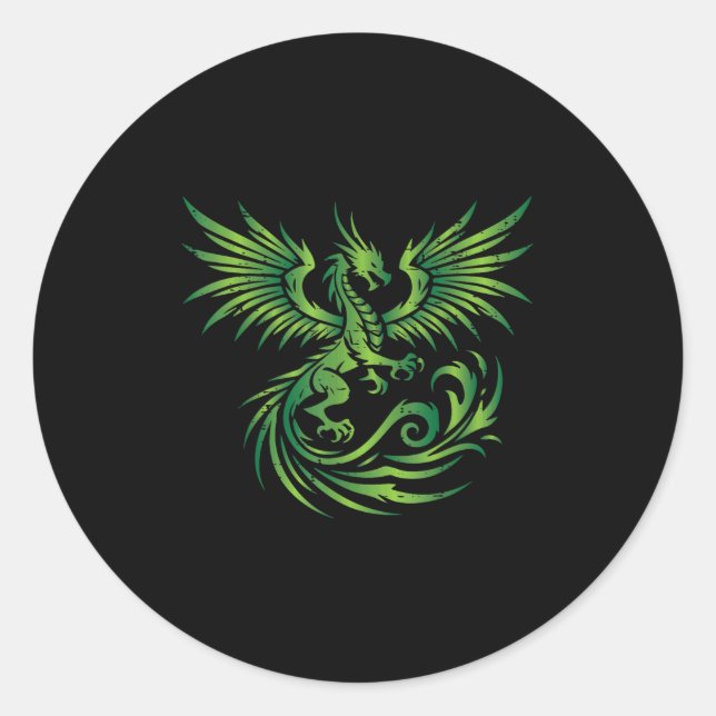 Green Mediaeval Dragon Fantasy Mythical Art Men Wo Classic Round Sticker (Front)