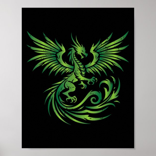 Green Mediaeval Dragon Fantasy Mythical Art Men Wo Poster (Front)