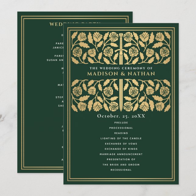 Green Mediaeval Gold Sword Royal Wedding Programme (Front/Back)