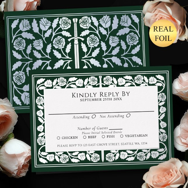 Green Mediaeval Silver Sword Royal Wedding RSVP (Creator Uploaded)