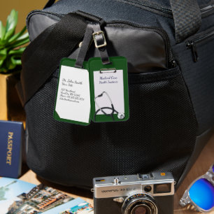 Green Medical Clipboard with Stethoscope Luggage Tag