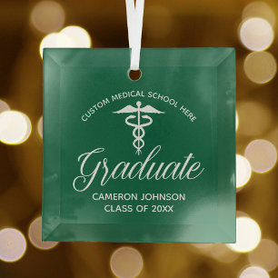 Green Medical School Graduation Christmas Glass Tree Decoration