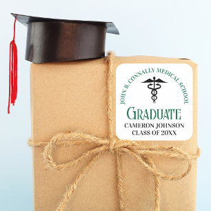 Green Medical School Graduation Party Personalised Square Sticker