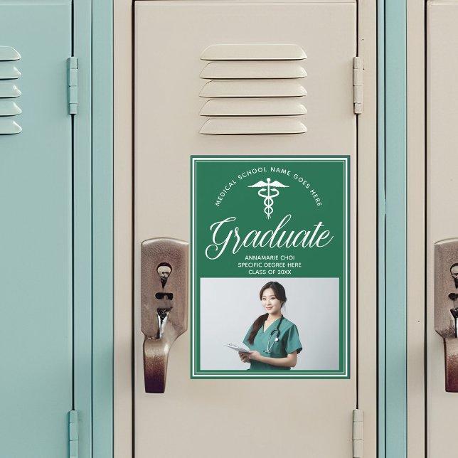 Green Medical School Photo Graduation Magnet Card (Creator Uploaded)