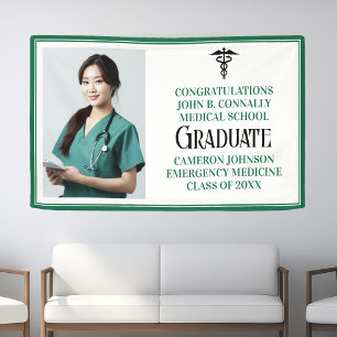 Green Medical School Photo Graduation Party Banner