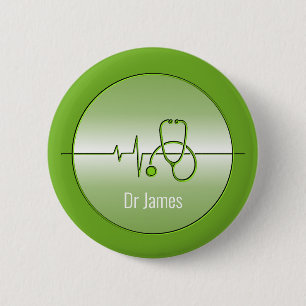 Green Medical Stethoscope Heartbeat 6 Cm Round Badge
