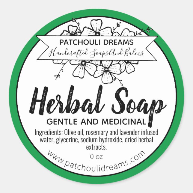 Green Medicinal Herbal Handmade Soap Classic Round Sticker (Front)