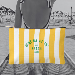 Green Meet Me At The Beach Yellow Cabana Stripe Accessory Pouch