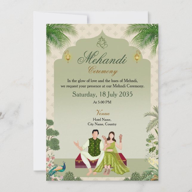 Green Mehndi Ceremony Invitation  (Front)