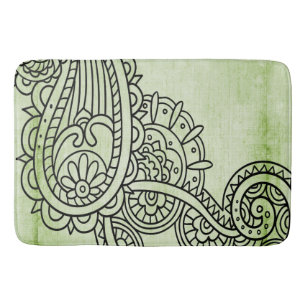 Green Mehndi Motif Bath Mat