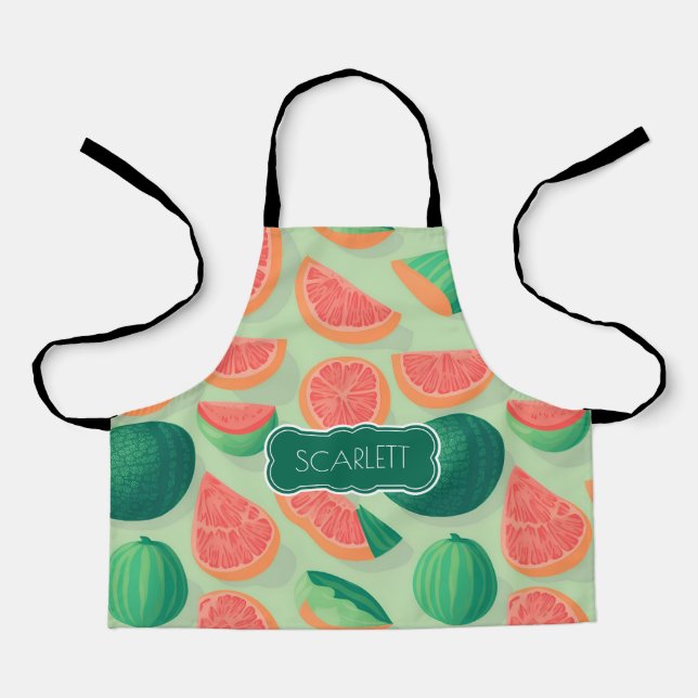 Green Melon Watercolor Personalised Pattern Apron (Front)