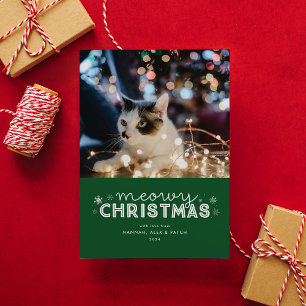 Green Meowy Christmas Photo Holiday Card
