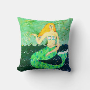 Green Mermaid Abstract Art Cushion