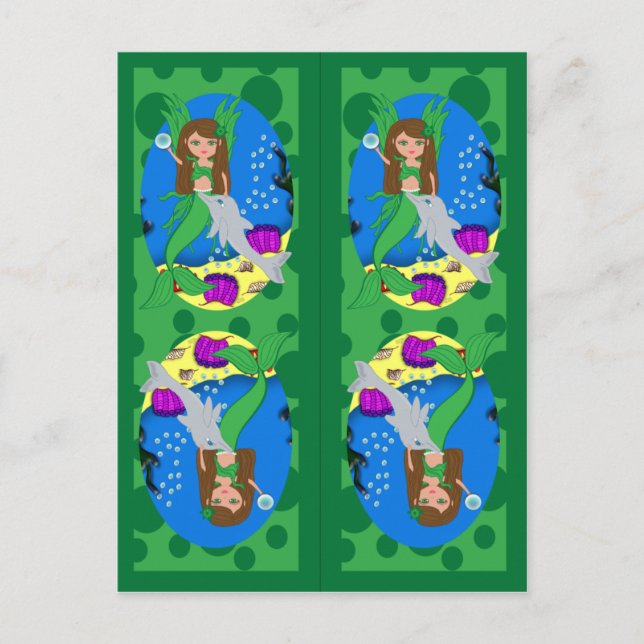Green Mermaid and Merfaery Bookmarks Postcard (Front)