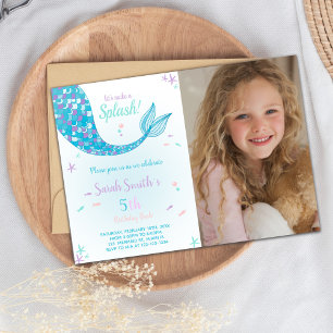 Green Mermaid Birthday Invitations