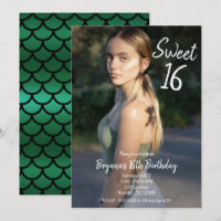 Green Mermaid Modern Photo Sweet 16 Party   