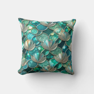 Green Mermaid Tail Scales Print Cushion