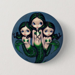 "Green Mermaid Triplets" Button
