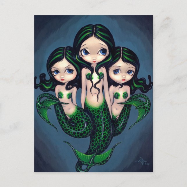 "Green Mermaid Triplets" Postcard (Front)