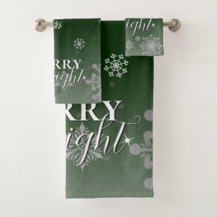 Green Merry and Bright Snowflakes Christmas Bath Towel Set