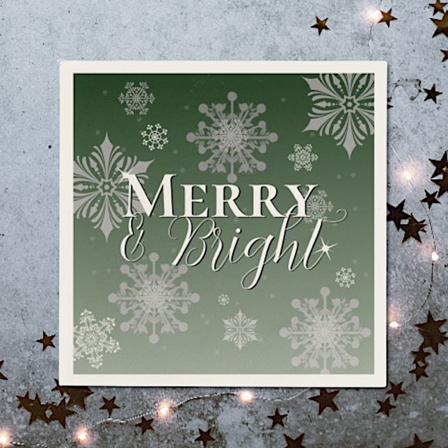 Green Merry and Bright Snowflakes Christmas Napkin (Green Merry and Bright Snowflakes Christmas Napkins)