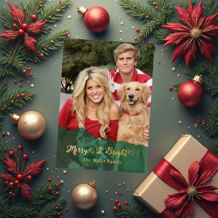 green Merry & Bright Christmas family Photo gold