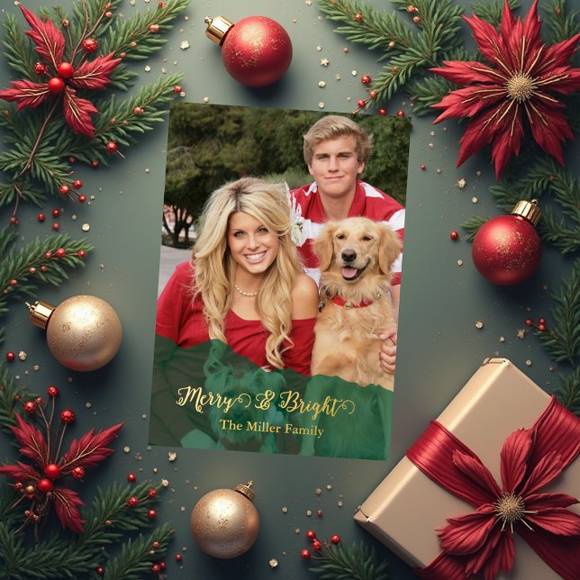 green Merry & Bright Christmas family Photo gold (Creator Uploaded)