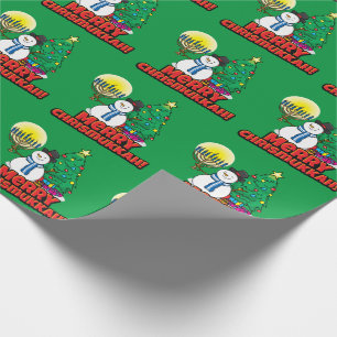 Green "Merry Chrismukkah" with Snowman and Menorah Wrapping Paper
