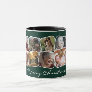 Green Merry Christmas 10 Photo Collage Mug