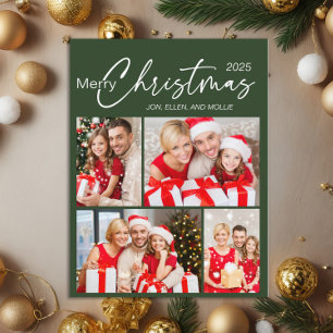 Green Merry Christmas 4 Photo Holiday Postcard