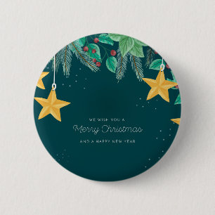 Green Merry Christmas and a Happy New Year Banner 6 Cm Round Badge