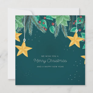 Green Merry Christmas and a Happy New Year Banner Card