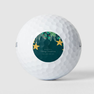Green Merry Christmas and a Happy New Year Banner Golf Balls