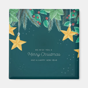 Green Merry Christmas and a Happy New Year Banner Magnet