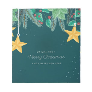 Green Merry Christmas and a Happy New Year Banner Notepad