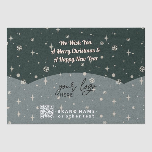 Green Merry Christmas Business Logo QR code Tissue Paper (Front)