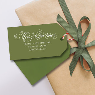 Green Merry Christmas Calligraphy Script  Gift Tags