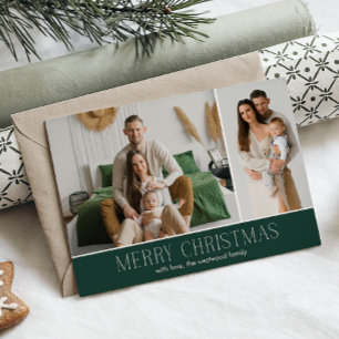 GREEN MERRY Christmas Elegant 2 Photo message Holiday Card
