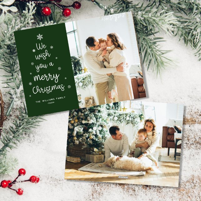 Green Merry Christmas Family Photo Holiday Card (Creator Uploaded)