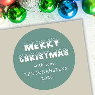 Green Merry Christmas Festive White Typography Classic Round Sticker