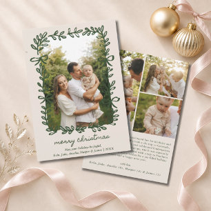 Green Merry Christmas Garland Wreath Bows 4 Photo Holiday Card
