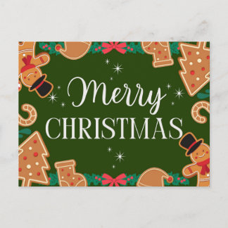 Green Merry Christmas Gingerbread  Holiday Postcard