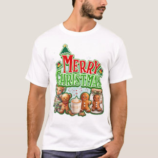 Green Merry Christmas Gingerbreads and Child With  T-Shirt