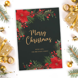 Green Merry Christmas Greenery Flat Holiday Card