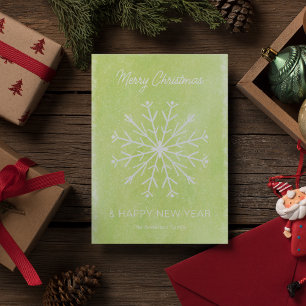 Green Merry Christmas Happy New Year Snowflake Holiday Card