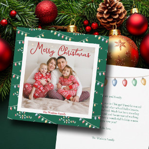 Green Merry Christmas Lights Cute Family Photo Holiday Card