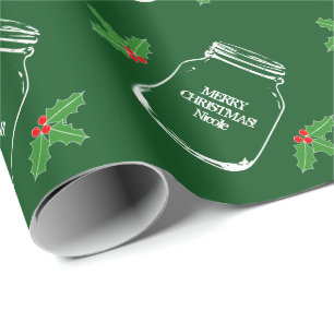 Green Merry Christmas mason jar wrapping paper