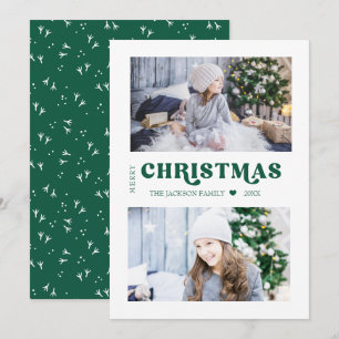 Green Merry Christmas Modern 2 Photo Holiday Card